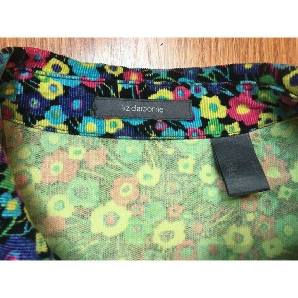Floral Corduroy Jacket Liz Claiborne Flowered Size Medium Button Up u - Picture 7 of 10